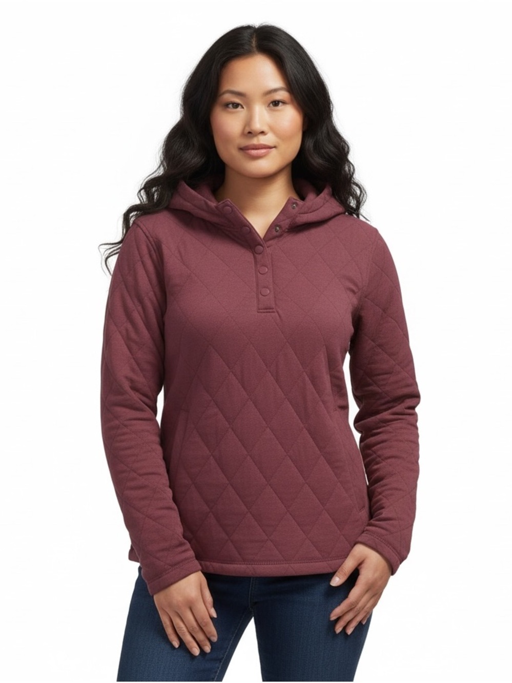 NWT Lands' End Women’s Quilted Hooded Button Up - Burgundy Medium